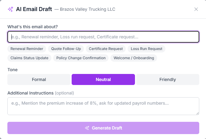 AI email drafting with full policy context